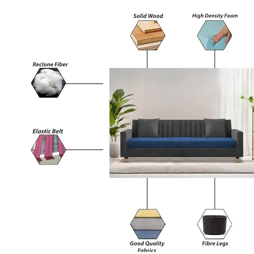 Image of Casaliving Garcia 3 Seater Sofa Set for Living Room (Blue Black Colour) Premium Fabric Sofa