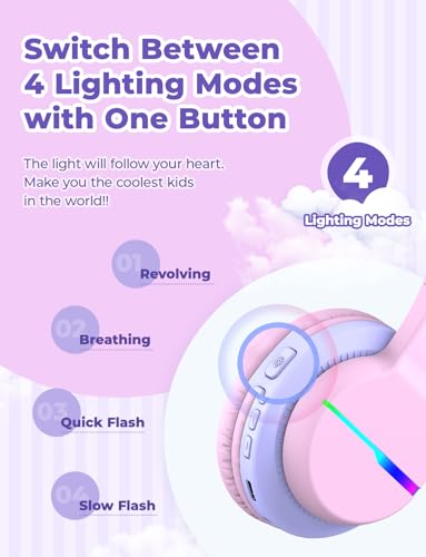 Image of iClever BTH12 Kids Bluetooth Headphones 2 Pack,Colorful LED Lights Wireless Kids Headphones,74 /85 /94dB Volume Limited,55H Playtime,Bluetooth 5.2,Over Ear Headphones for iPad /Tablet /Traveling
