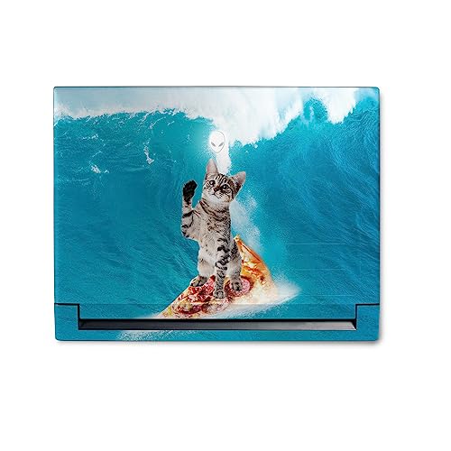 Image of MightySkins Skin Compatible with Alienware M18 R1 (2023) Full Wrap Kit - Pizza Surfing Kitty | Protective, Durable, and Unique Vinyl Decal wrap Cover | Easy to Apply & Change Styles | Made in The USA