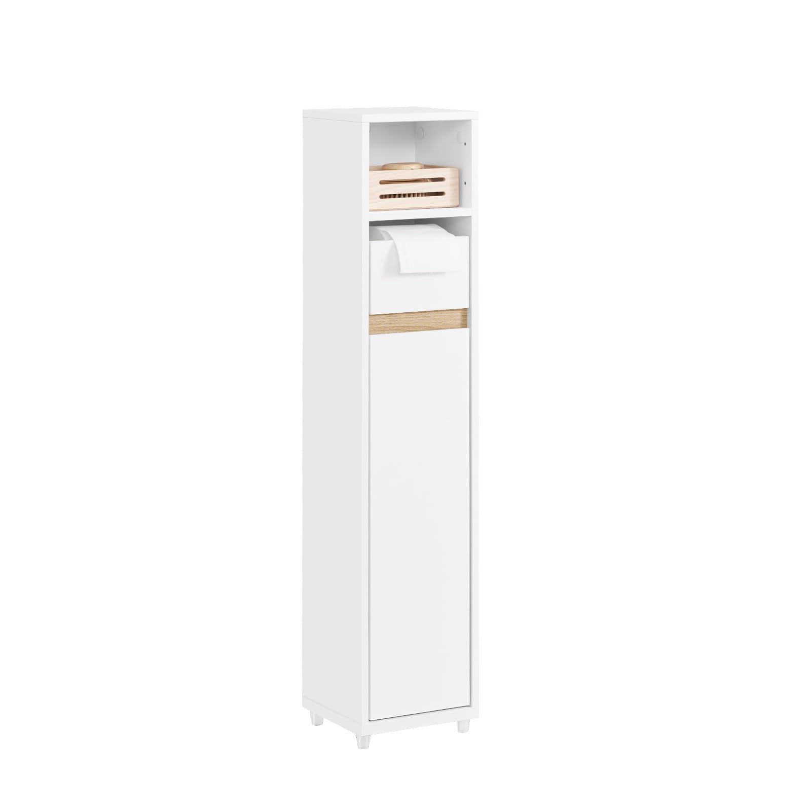 SoBuy Bathroom Cabinet for Narrow Spaces - Slim Bathroom Storage Unit with Adjustable Shelves and Drawers, Free-Standing Storage Cupboard for Living Room, Entrance, White, 20 x 20 x 96 cm, BZR151-W