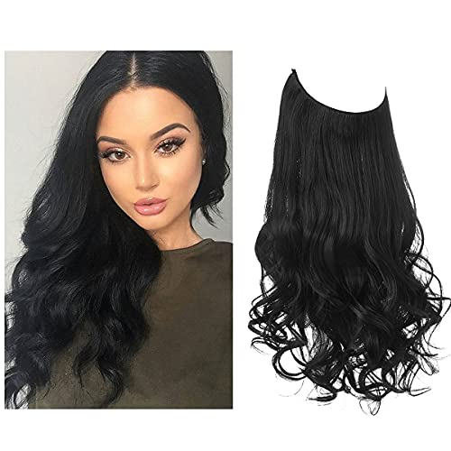 SARLA Black Hair Extensions Halo for Women Wavy Curly Long Synthetic Hair Pieces 18 Inch 4.2 Oz Adjustable Transparent Wire Headband Heat Friendly Fiber No Clip SARLA Black Hair Extensions Halo for Women Wavy Curly Long Synthetic Hair Pieces 18 Inch 4.2 Oz Adjustable Transparent Wire Headband Heat Friendly Fiber No Clip