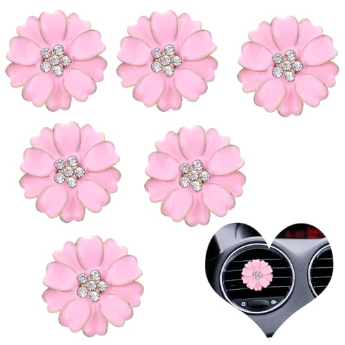 Image of 6PCS Car Accessories for Women, Flower Car Air Vent Clips Air Conditioner Outlet Decoration Car Interior Decor Charm, White Daisy Flower