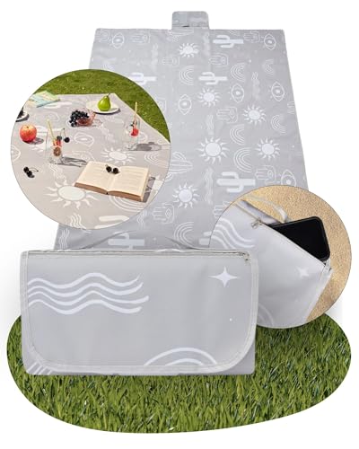 Haus Projekt Manta Picnic Impermeable Estética, 200x150cm, Plegable, Manta de Picnic Portátil con Asa, Bolsillo Cremallera Oculto, Picnic Blanket, Esterilla Camping, Esterilla Playa, Festivales