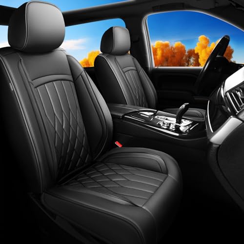 Banklif Car Seat Covers Fit for Full Set Pickup Truck Seat Cushion Protectors, Airbag Compatible, Waterproof & Breathable Leather (Black)
