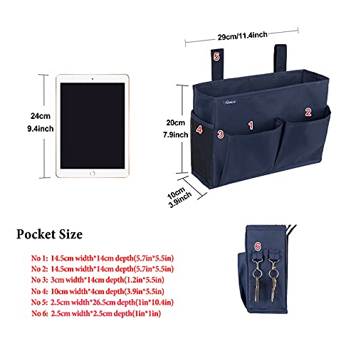 Image of Surblue Bedside Caddy Storage Hanging Organizer for Bunk and Hospital Dorm Rooms Beds Rails Blue