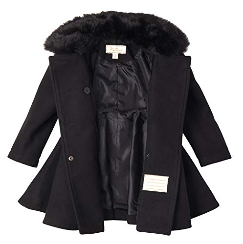 Cremson Girls’ Wool Look Princess Winter Dress Pea Coat Jacket Faux Fur Collar - Black (Size 7/8)