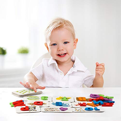 Joqutoys Alphabet and Numbers Flashcards Set, ABC Wooden Jigsaw Puzzle Peg Board Set, Montessori Educational Toys Gift for Kids Toddlers Babies