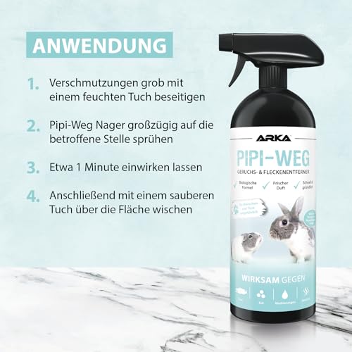 ARKA Nagerkäfig Reiniger Spray 750 ml – Biologischer Geruchs- & Fleckenentferner gegen Urin, KOT & Tiergerüche – Enzymreiniger für Kleintierkäfig & Gehege – PIPI