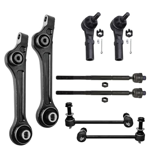 Image of Detroit Axle - RWD Front End Suspension Kit for 2015-2023 Chrysler 300 Dodge Challenger Charger, 2 Lower Rearward Control Arms 4 Inner Outer Tie Rod Ends 2 Sway Bar Links Replacement