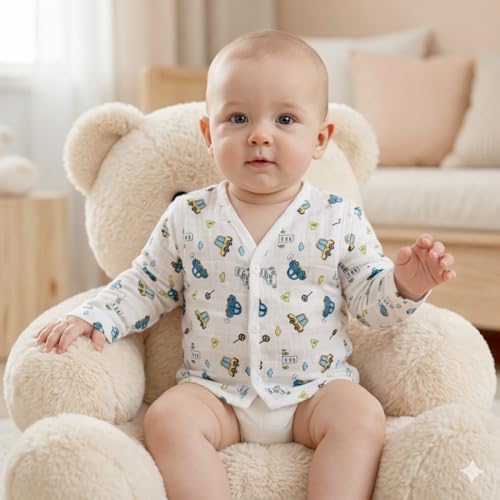 Image of Set of 100% Pure & Organic Muslin Unisex Full Sleeves Jhabla T-Shirt Cum Bundi | White Assorted Prints