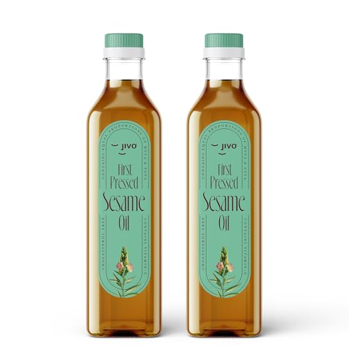 Image of Jivo First Pressed Sesame Oil | 1L (Pack of 2)| Gingelly Oil | Contains MUFA (oleic acid) and Omega-6 PUFA (linoleic acid) | Natural Antioxidants (Lignans) | Ideal for Cooking