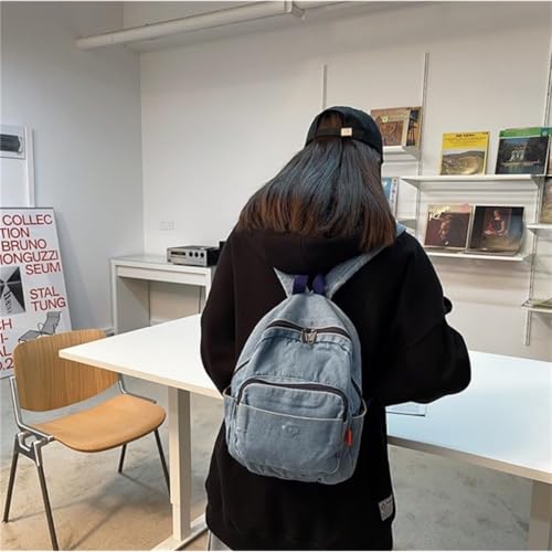 Small Denim Backpack for Women Vintage Aesthetic Mini Denim Canvas Backpack Casual Daypack(Light Blue)4