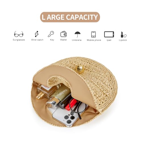 Image of PHILOMENA Woven Straw Beach Bag for Women Handmade Raffia Circle Bag, Summer Boho Chic Tote Purse Handbag Large Round Bag