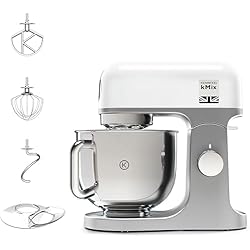 Amasadora Masterchef Kenwood kMix KMX750WH - Robot de Cocina Multifunción, 1000 W, Bol Metálico de 5 L con Asa, Gancho para Amasar, Varillas, Mezclado K, Acero Inoxidable, 6 Velocidades, Color Blanco
