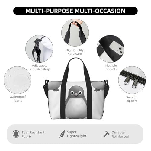 Travel Duffel Bag for Women, Large Shoulder Weekender Overnight Bag, Sport Gym Bag for Men, Carry On Tote Bags, Grey penguin Luggage Bag for Travel Essentials4