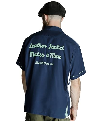 �ySchott�z�y�V���b�g�z BOWLING SS SHIRT'LEATHER JACKET MAKES A MAN' ���� �h�J �{�[�����O �V���c �����Y XL 120 �l�C�r�[ 782-5123012