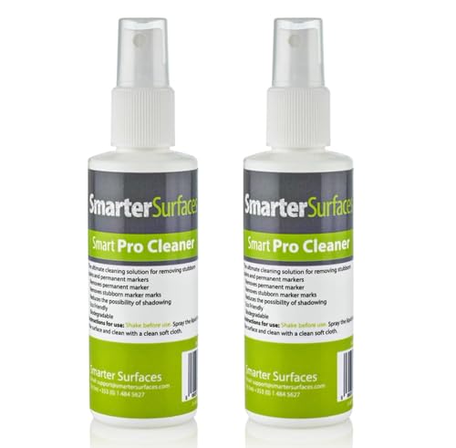Image of SmarterSurfaces Whiteboard Pro Cleaner Permanent Ink Remover (2 Pack) Remove Stubborn Stains Suitable for White board Surfaces | Powerful Whiteboard Cleaning Spray | Safe & Effective Stain Removal