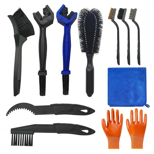 11 Pcs Bike Cleaning Kit Professional Bicycle and Motorcycle Chain Cleaner Tool Cleaning Brushes Set for Chain/Tire/Sprocket/Stubborn Dirt