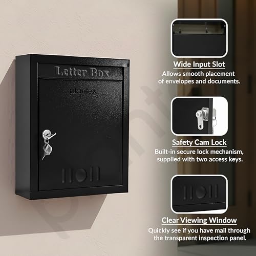 Image of Plantex Letter Box /GI Steel Post Box /Suggestion Box for Office Use with Key Lock /Letter Box for Home gate /Mail Box (Black) - Wall Mount - A4 Size