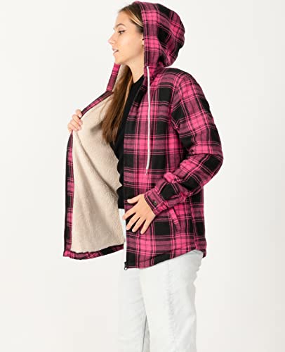 ZENTHACE Womens Sherpa Lined Flannel Jacket Winter Full Zip Up Hooded Plaid Shacket with Side Pockets3