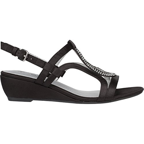 Sol Mia Women's Low Wedge Dress Sandals Open Toe Rhinestone Formal Wedding Shoes, Black, 6.5 B(M) - Image 4