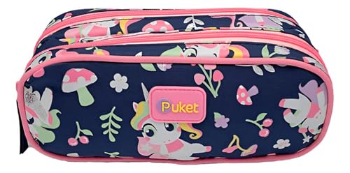 PUKET - Estojo Duplo Unicórnio Encantado Puket Azul Marinho Unicórni