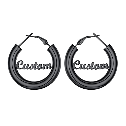 Image of Stainless Steel Chunky Hoop Earrings For Women, Minimalist and Chic, Black /Gold Plated, Round Hoops Earrings Hypoallergenic, Size: 30mm /40mm /60mm /80mm, Come with Box