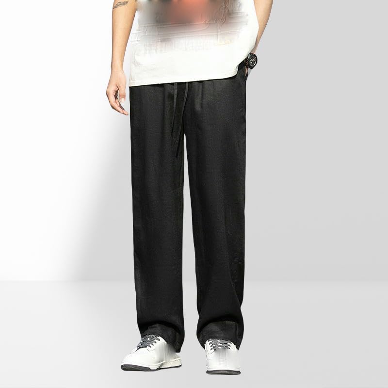 Men's Spring Summer Minimalist Straight Wide Leg Chinese Style Cotton Linen Casual Long Pants4