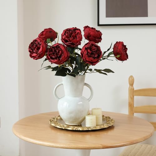 Image of mizii 6Pcs Burnt Burgundy Artificial Roses Flowers Fake Silk Roses Flower with Long Stem for Wedding Decorations Table Centerpieces Flower Arrangement Home Decor (Burnt Burgundy)