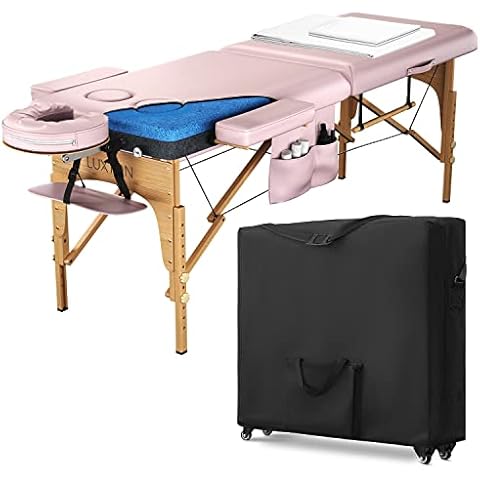 Luxton Home Women’s Premium Memory Foam Massage Table with Custom Breast Holes and Custom Sheets - Rolling Carrying Travel Case - Easy Set Up - Foldable & Portable Cover