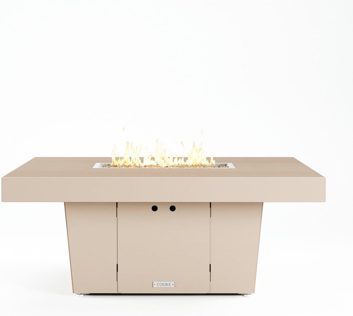 COOKE Palisades Fire Pit Table 52" x 36" x 21" – Aluminum Top with 4" Edge, Beige Base, 60K BTU Gas, Propane/Natural Gas Compatible, with Windscreen (Beige Powder Coated Aluminum, Natural Gas)