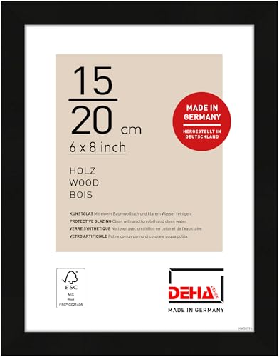 DEHA Design cornice per foto, 15 x 20 cm, legno, Nero, cornice per fotoper posizionarein formato verticale e orizzontale, vetro sintetico, Fontana