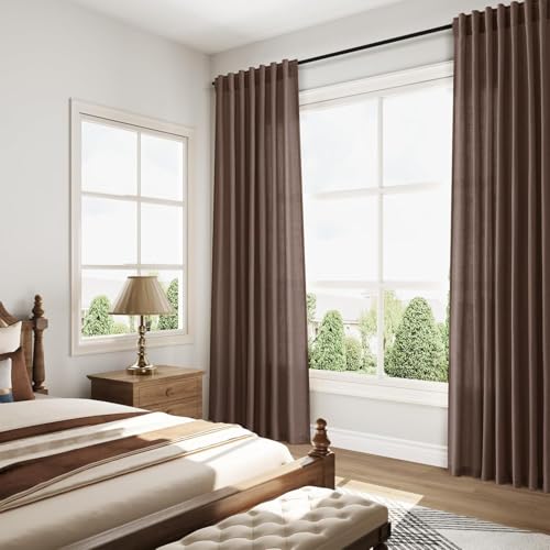 Image of Nanspring Linen Curtains 98 Inch Long for Living Room Back Tab Cappuccino