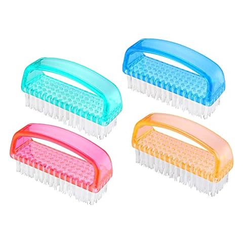 Nail brush finger Tip scrubbing cleaning brushes 4 pcs with Soft Stiff Bristles plastic Handle Hand Wash brush for men,women Home & Salon Use (Random Color) Cover