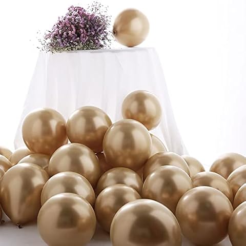 VReder 10inch Champagne Gold Metallic Balloons, 50pcs Thick Shiny Champagne Gold Chrome Latex Balloons for Birthday Wedding Engagement Festival Party Decorations Supplies Cover