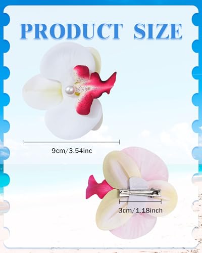 3Pcs Hawaiian Flower Hair Clip for Women Butterfly Orchid Hair Barrettes Flower Hair Clips with Pearl Summer Artificial Flowers Hair Clips for Beach, Bridal Hair Accessories(Red+Pink+White) — view 3