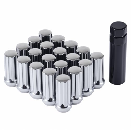Image of M14x1.5 Lug Nuts 14x1.5 7 Spline M14 x 1.5 Chrome Lug Nuts 2 inch Tall Set of 20 Pack 14mmx1.5 Acorn Aftermarket Wheel Lug Nut