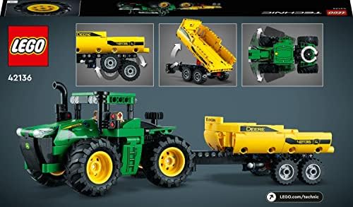LEGO 42136 Technic Traktor John Deere 9620R 4WD Zabawkowy Ciągnik z Przyczepą, Kolekcjonerskie Zabawki Rolnicze, Zestaw Konstrukcyjny dla Dzieci w wieku od 8 lat