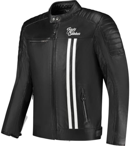Rusty Stitches Cooper Giacca di pelle da moto, nero/bianco, 3XL