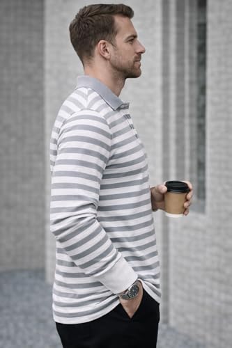 Image of Mack Jonney Men's Premium Black Striped Polo T-Shirt | Long Sleeve Cotton Blend | Casual & Smart Wear-M6752