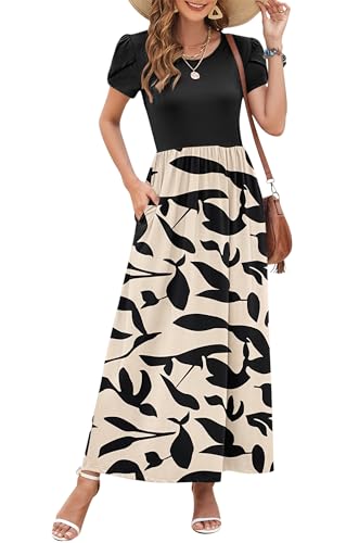 Image of AUSELILY Women's Summer Maxi Dresses Petal Sleeves Casual Empire Waist Long Dress with Pockets 2025 New