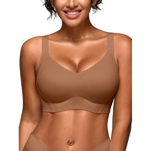 Wireless Jelly Bras for Women - Plus Size Full Coverage Seamless Bra No Underwire, Supportive T-Shirt Bralette for Older Coffee Large