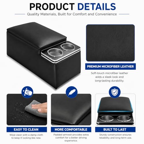NVS Universal Truck Center Console Organizer for Bench Seat Trucks & SUVs, Heavy Duty ABS Storage Console with Dual Cup Holders and Padded Armrest, Black by NVS Direct - Used condition - Image 5