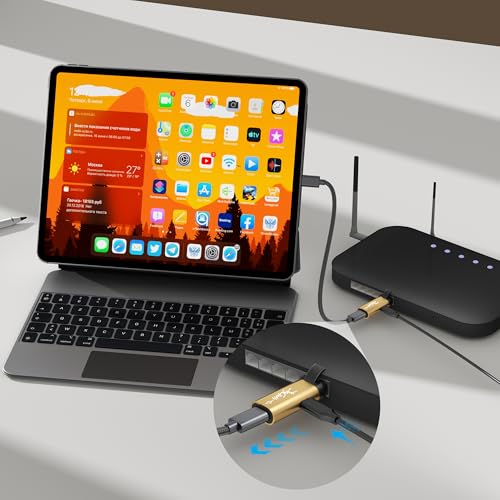 Image of USB C to Ethernet Adapter with 100W Power Delivery, RJ45 Male to USB C Female Network LAN Adapter, Built-in Smart Chip, 1Gbps, Charging and Surfing 2 in 1, Supports PC, Laptop, Tablet, Smartphone