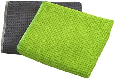 Glart 47TG Premium Drying Cloth; Set of 2; Cloth 1: Silver Grey Cloth with Silver Satin Edge; Cloth 2: Green Cloth with Green Satin Edge; 70x40 cm; Shiny Windows