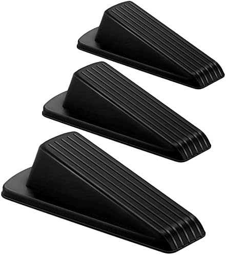Crosize Door Stoppers for Bottom of Door on Floor, Door Gaps, Rubber Door Stop Wedge, Sturdy Stackable Door Stops for Carpet Heavy Duty Door (3 Pack, Black)