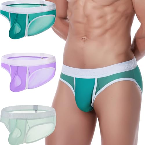 YINYOUYU Men's Dual Pouch Briefs Underwear Ice Silk See Through Ultra-Thin Seamless Panties