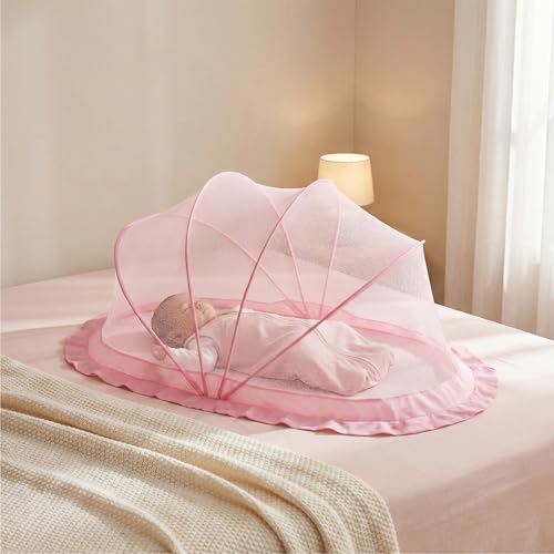 Image of Lifelong Cuppy Baby Mosquito Net for Kids 0-2 Years | Foldable & Bottomless with Soft Breathable Mesh | Lightweight & Portable | Safe & Sturdy Umbrella Net 90x60x45 cm (Pink,LLCMNK03)