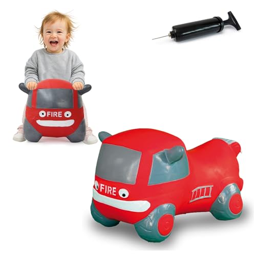 JAMARA 460456 Hüpfauto Fire Truck HoppyDoo - Spielzeug für Kinder, Hüpfspielzeug Baby Indoor/Outdoor, Geschenk für Kids, Gartenspielzeug, Pflegeleicht, BPA frei, mit Pumpe