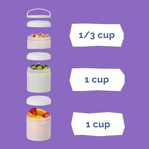 Image of Whiskware Stackable Snack Containers for Kids and Toddlers, 3 Stackable Snack Cups for School and Travel, Green /Purple /Purple